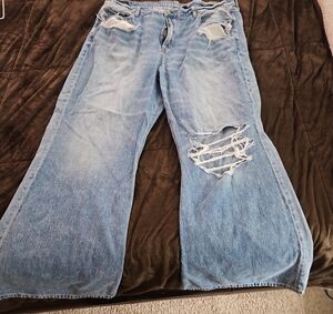 American Eagle Outfitters Light Blue Distressed Flare Jeans